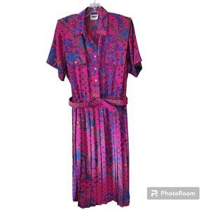 Womens Leslie Fay 80s fuchsia dress 12 Petite